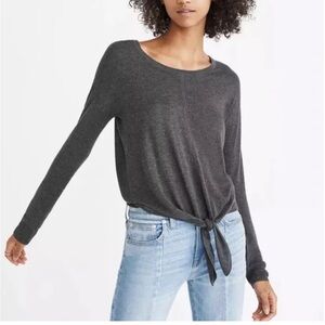 Madewell Modern Tie Front Sweater Medium Charcoal Gray.